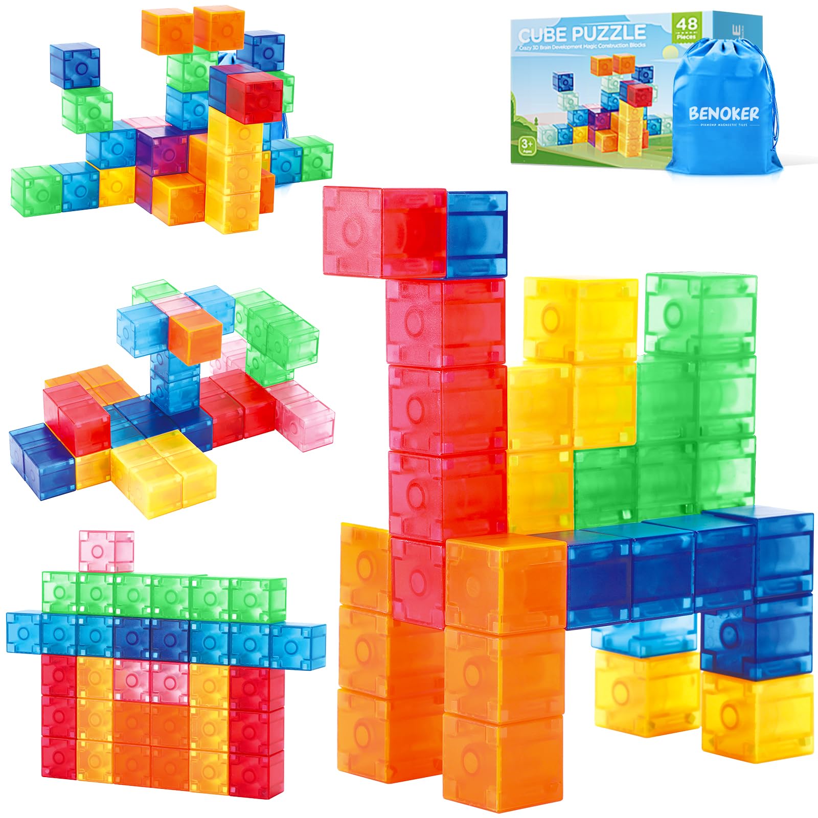 BENOKER Magnetic Blocks Magnetic Building Blocks for Toddlers 3+ Montessori Toys Preschool STEM Educational Sensory Magnet Tiles for Kids Boys and Girls Classroom Must Haves