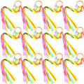 12 Pcs Rainbow Ribbon Wooden Waldorf Toys Creative Waldorf Hand Kite Set Streamers with Wood Ring Sensory Learning Educational Toy for Playroom Dancing Birthday (Fresh)