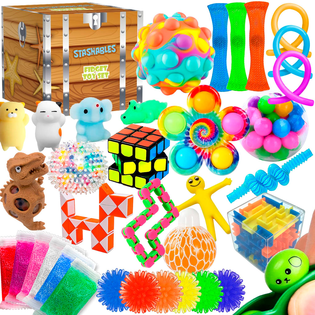 Sensory Fidget Toys Pack - 35pcs Stress Relief and Anti Anxiety Toys for Kids - Cool Fidget Packs with Stress Balls Fidget Cube & More for Party Favors Prizes Travel & Pinata Stuffers