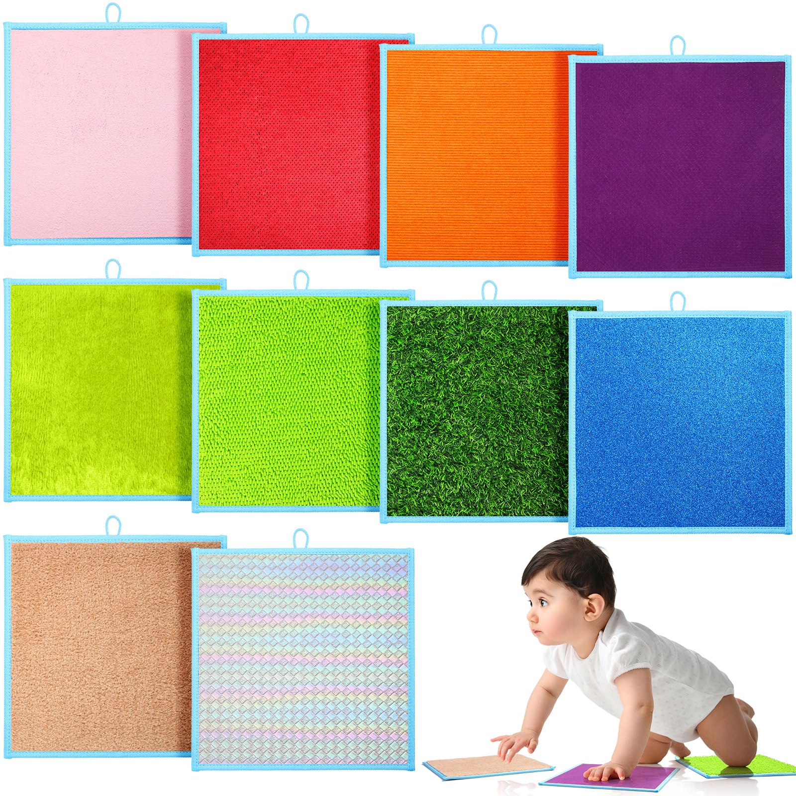 Chitidr 10 Pcs 12 Inch Large Sensory Mats Assorted Textured Sensory Floor Tiles Sensory Wall Panel Room Equipment Play Tactile Sensory Rug for Autistic Children Kids Baby Toddler Fidgeting Activity