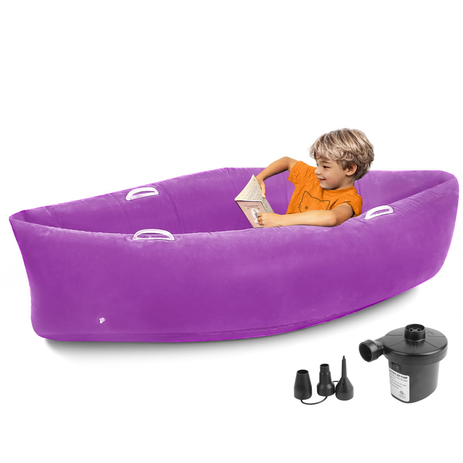 EKEPE Inflatable Sensory Chair for Kids 60 inches Comfy Chair Sensory Pea pod with Pump ADHD Chair Provide Sensory Input & Therapeutic Compression - Sensory Toys for Autistic Children - Pink