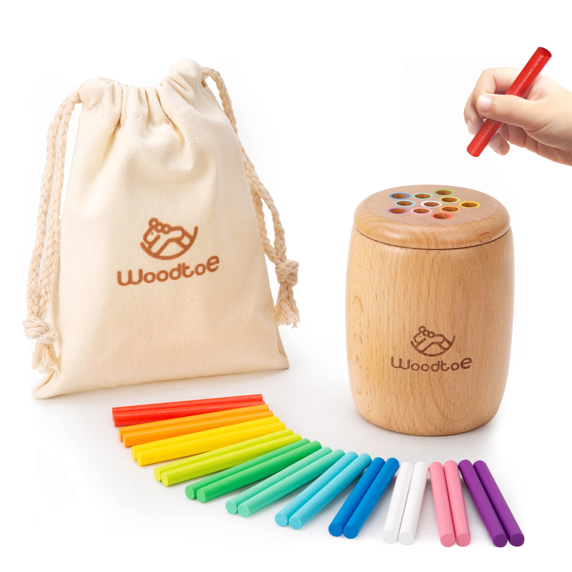 Woodtoe Wooden Montessori Sticks Toys for Kids 11 Colors Toddler Learning Toys for 1-3 Year Old Natural Wood Educational Sorting Toy Sensory Toys Travel Game for Boys Girls Aged 1+
