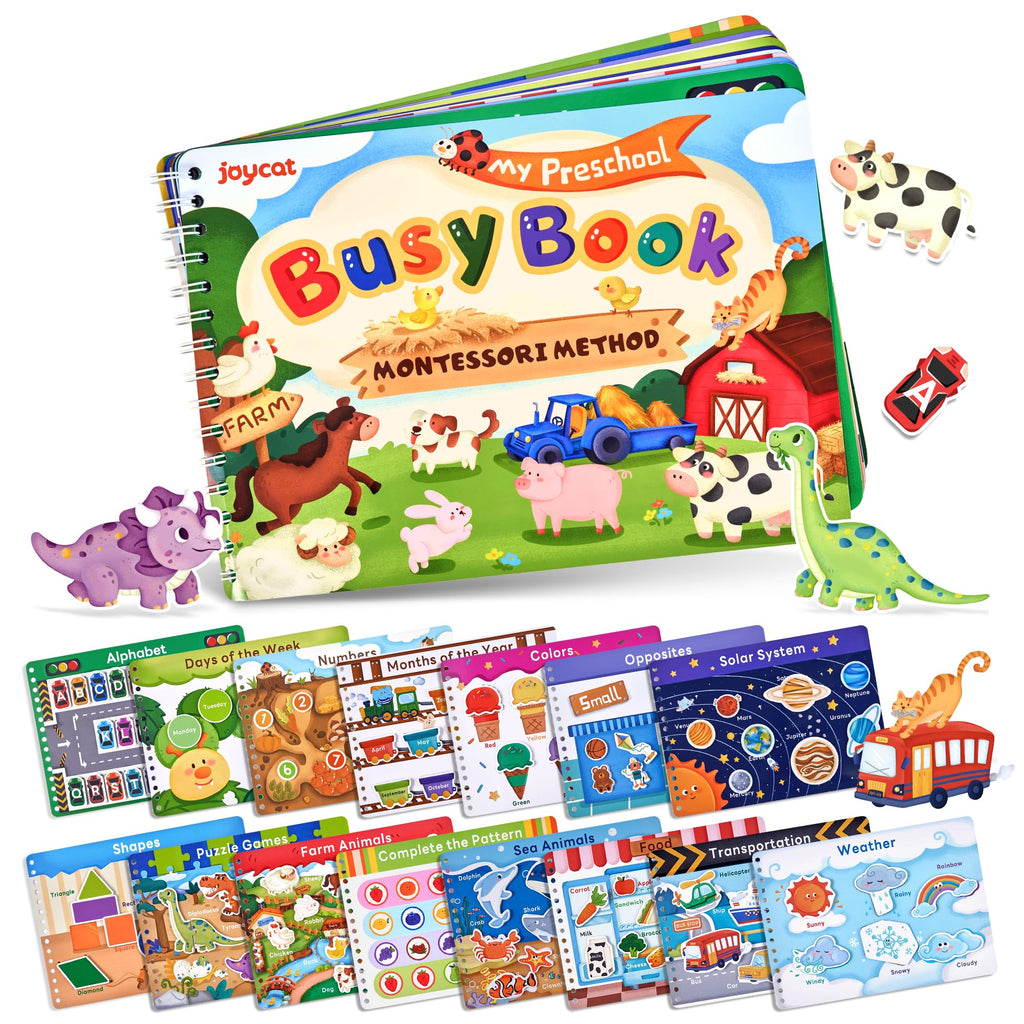 JoyCat Preschool Busy Book for Toddlers 3-5 Learning Activities Books Educational Sensory Toys Autism Learning Material Back to School Birthdays Presents for Boys Girls
