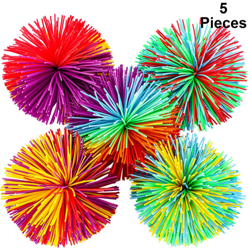 5 Pieces Monkey Stringy Balls Sensory Fidget Stringy Balls Soft Rainbow Pom Bouncy Stress Balls with Storage Bag Multicolor (2.75 Inch 5 Pieces)