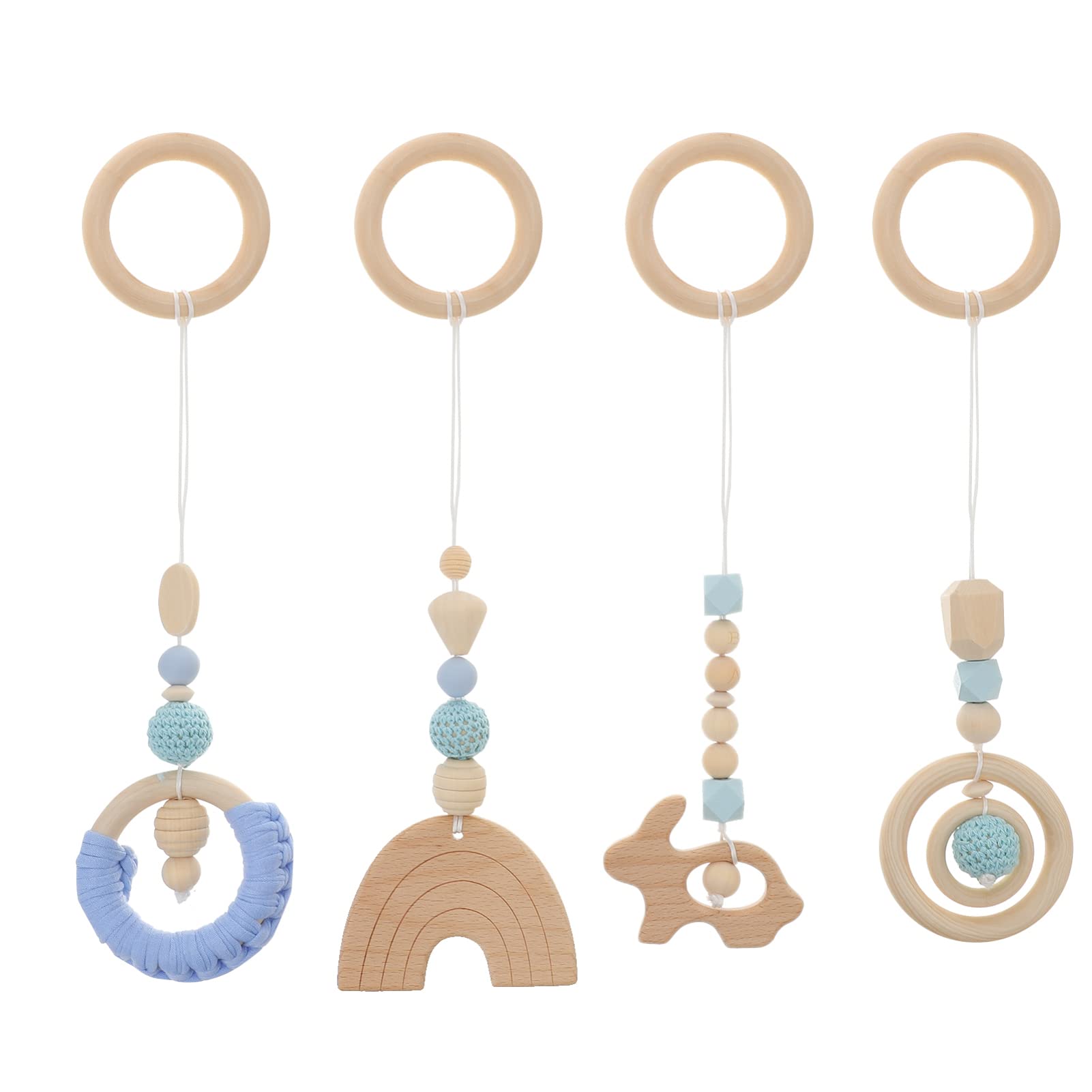 Toddmomy Teething Rings 4Pcs Baby Gym Wood Toys Wooden Hanging Toy Wood Activity Pendant Hanging Toy Dangling Teething Soother Sensory Toys Nursery Decor Montessori Play Gym