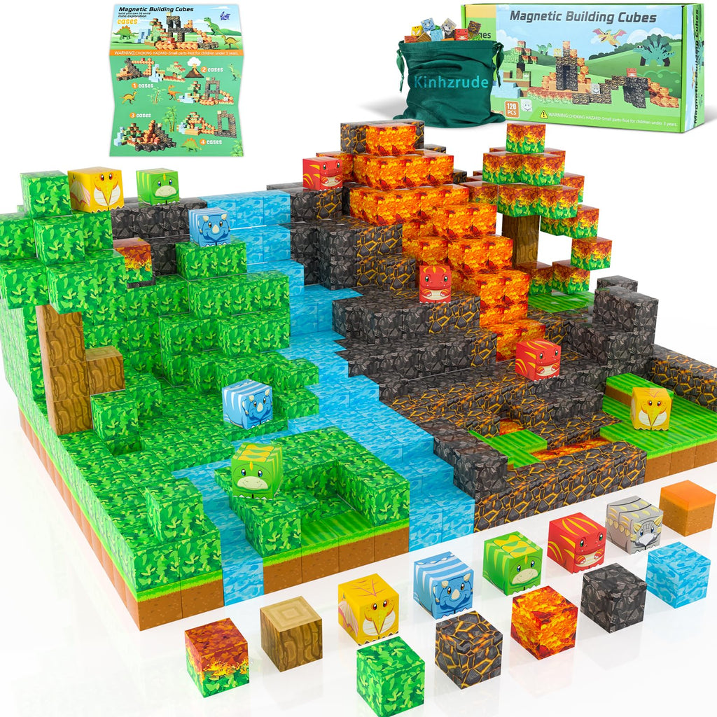 Magnetic Blocks - 120PCS Toy Build Set Magnetic Building Blocks STEM Sensory Toys Creative Kids Gift for 3+ Year Old Boys Girls (Dinosaur)
