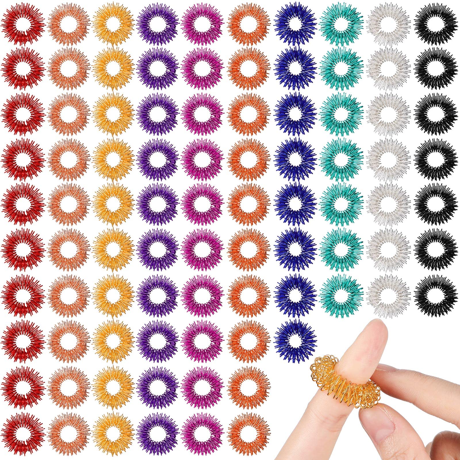 200 Pcs Acupressure Rings Fidget Ring Spiky Sensory Finger Rings Massager Ring Stress Relief Fidget Sensory Toys Anxiety Relief Toys Stress Reducer Ring for Men Women(Classic Color)