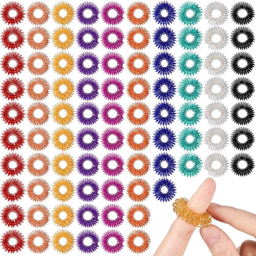 200 Pcs Acupressure Rings Fidget Ring Spiky Sensory Finger Rings Massager Ring Stress Relief Fidget Sensory Toys Anxiety Relief Toys Stress Reducer Ring for Men Women(Classic Color)