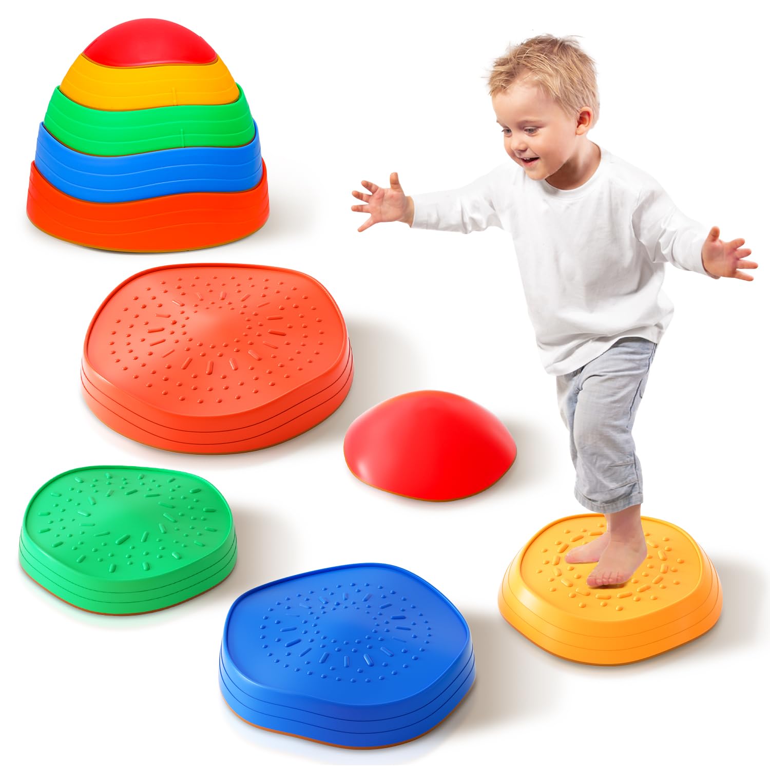 Kirumie Stepping Stones for Kids 5pcs Non-Slip Plastic Balance River Stones for Kids Promoting Childrens Coordination Skills Obstacle Courses Sensory Toys for Toddlers Indoor & Outdoor Play