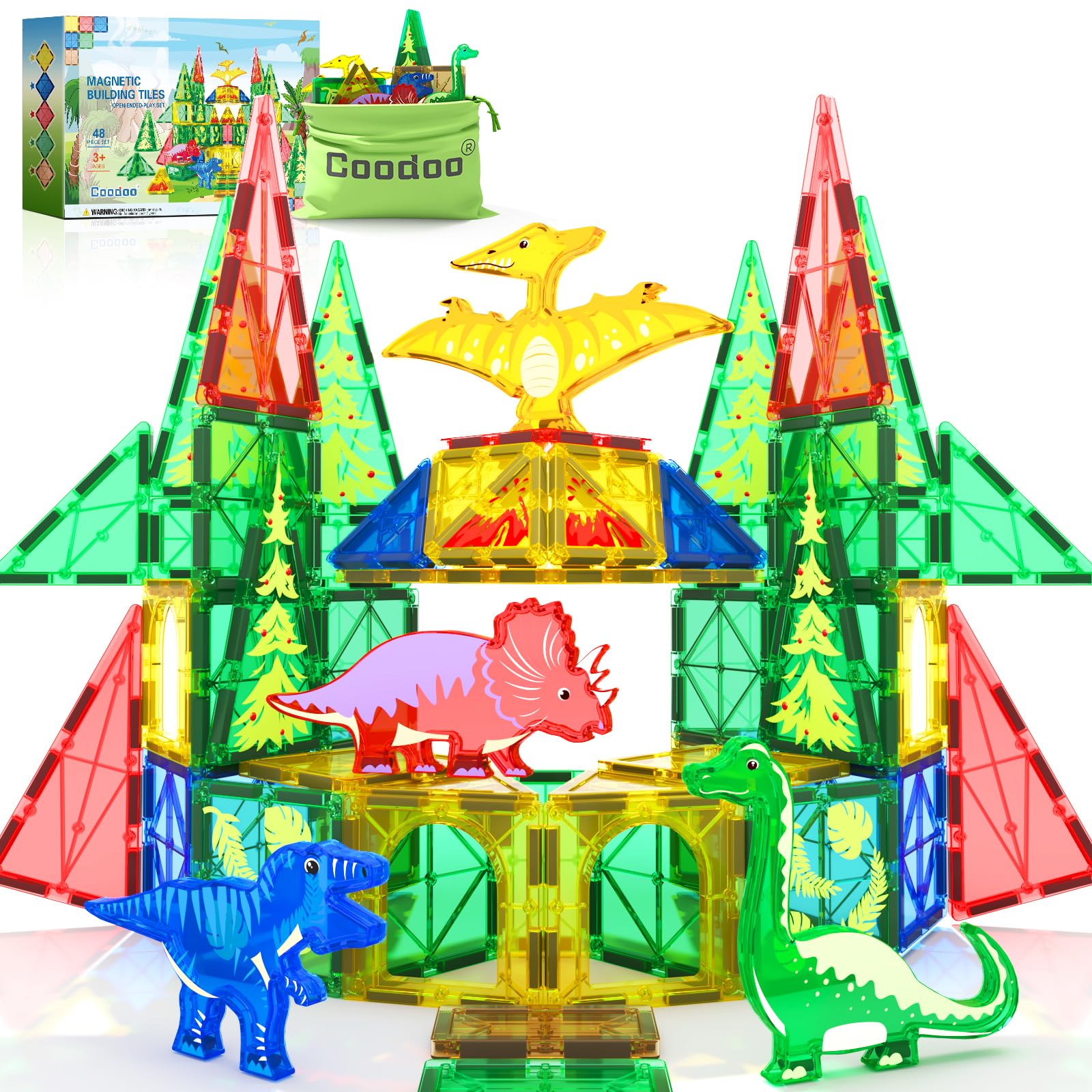 Magnetische Dinosaurier-Spielzeugplättchen – Magnet-Bausteine für Kleinkinder STEM-Sensory-Outdoor-Spielzeug für Jungen und Mädchen ab 3 Jahren Dinosaurierwelt kreative Spiele Kinderspielzeug