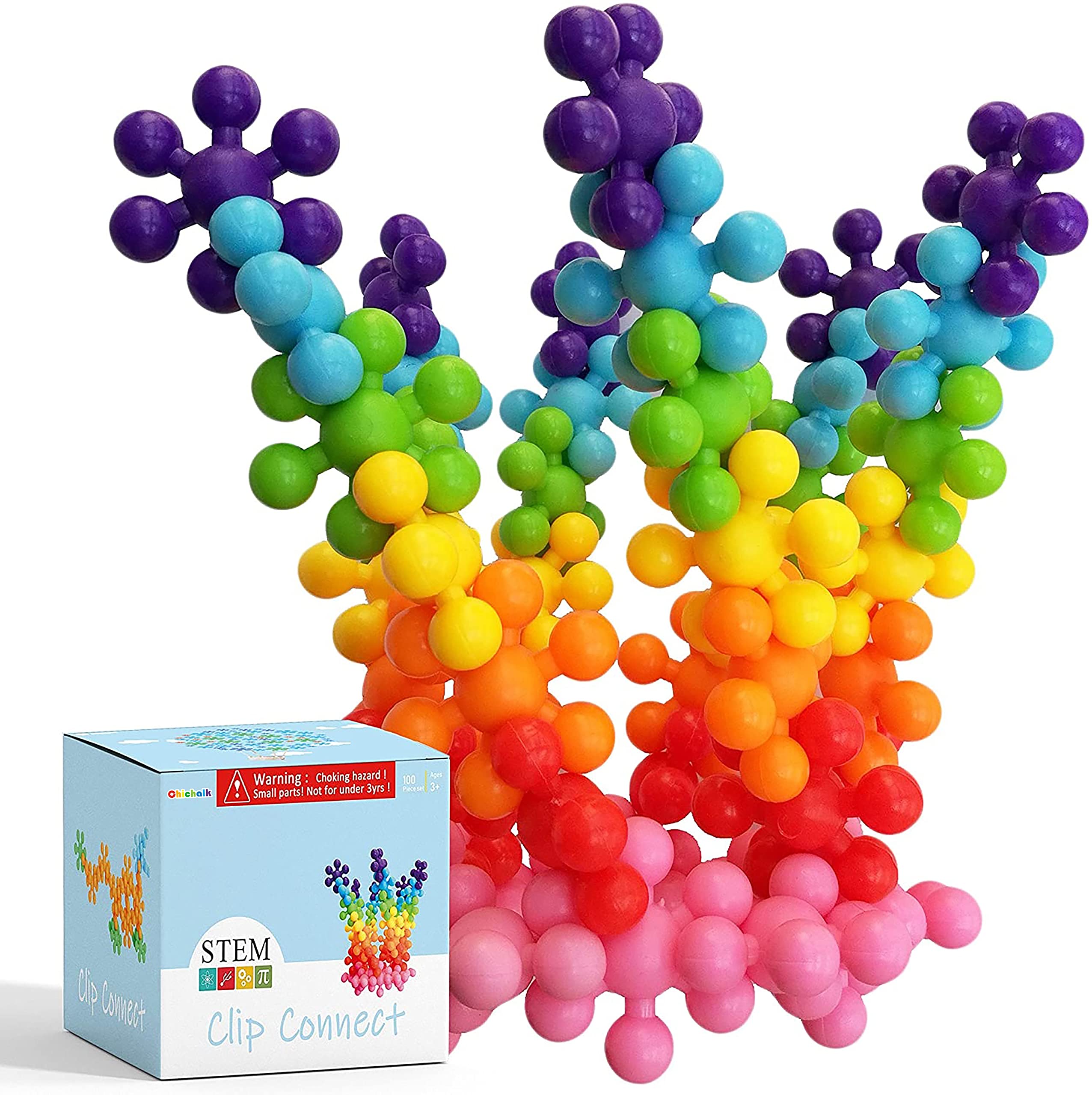 Clip Connect 100 Pieces | Diameter 1.5" Interlocking Solid Plastic Building Blocks Set Early STEM Educational Toy for Preschool Kids Boys and Girls Promotes Fine Motor Skills & Sensory Development