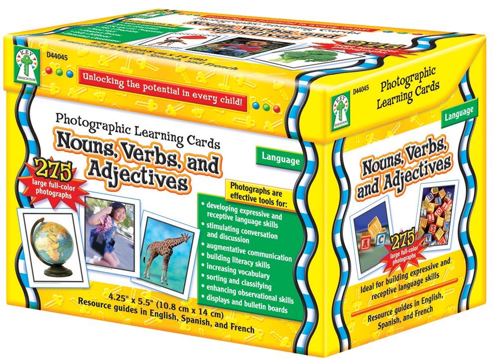 Key Education Nouns Verbs and Adjectives Photographic Learning Cards 275 Vocabulary Flash Cards Parts of Speech Picture Games Learning Resources for Preschool ESL and Special Needs