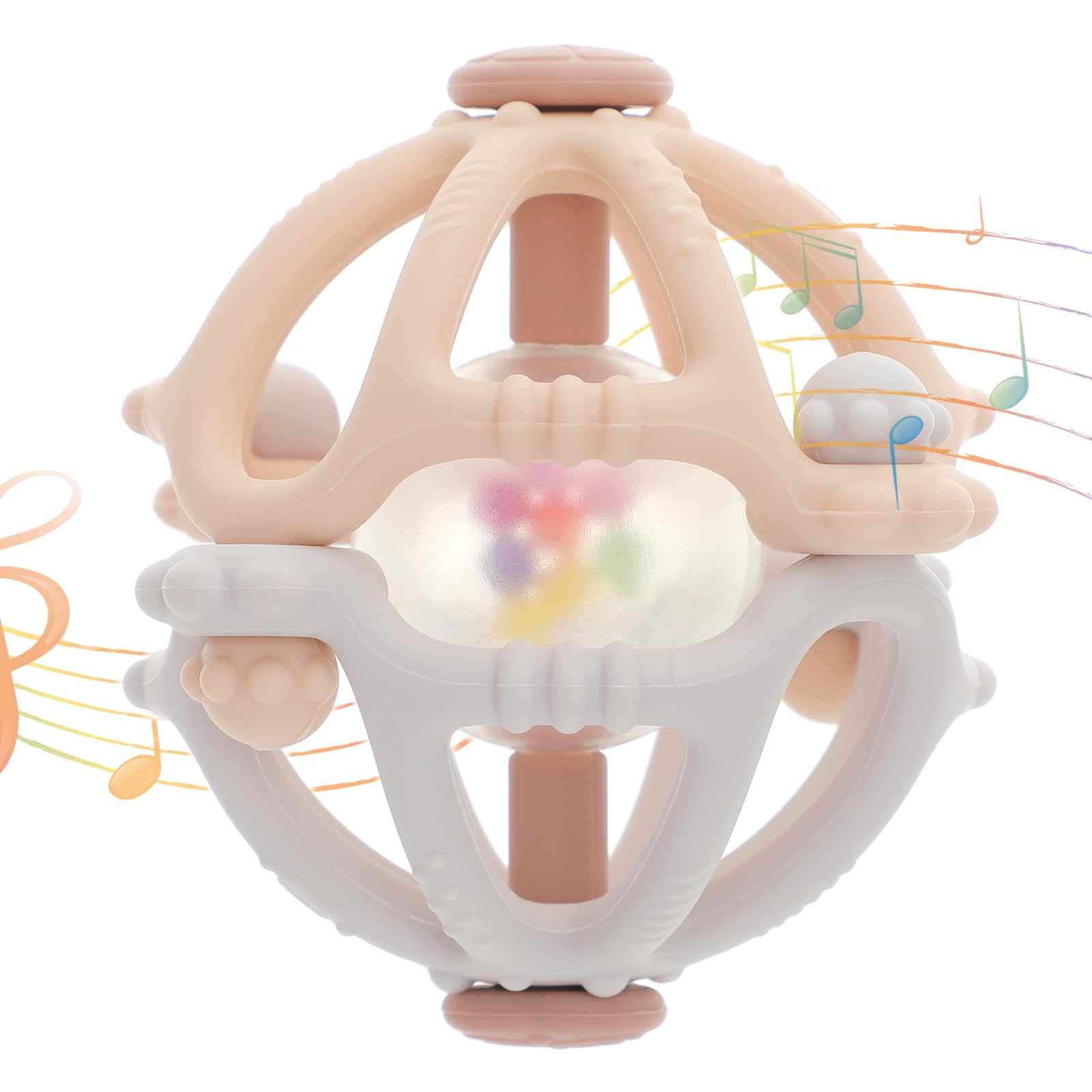 Stereo Rattle Teether Sensory Teething Toys for Baby Developmental Infant Toys Gifts for Boys Girls BPA Free (Elegant Yellow/Elegant Grey)