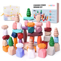 48 PCS Wooden Stacking Rocks Building Blocks Sensory Toddler Learning Montessori Toys for 3 Year Old Preschool Classroom Must Haves Educational STEM Toys 3 4 5 6 Year Old Baby Girl Boy Gifts