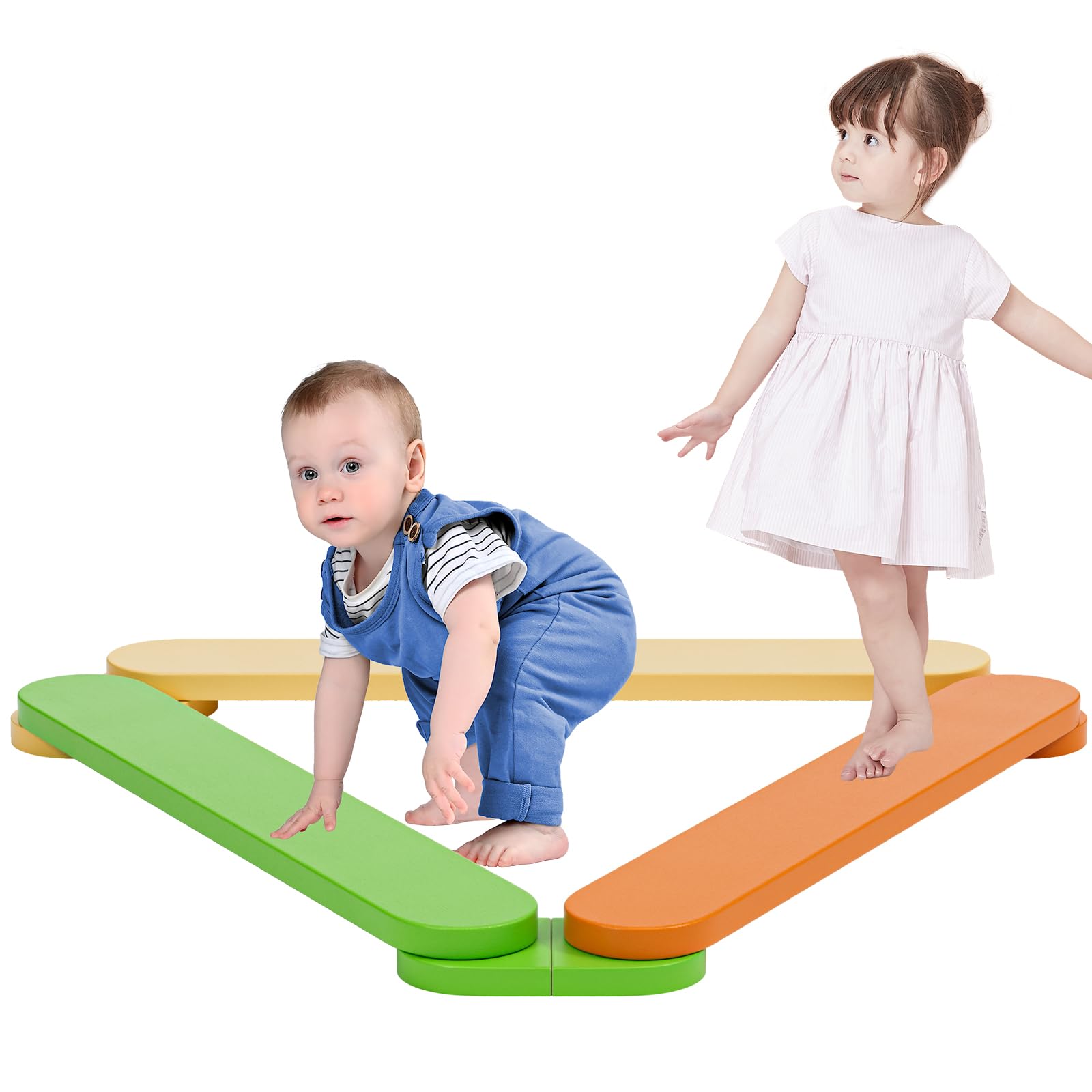 BlueWood Balance Beam for Kids 3-5 Toddler Sensory Wooden Montessori Toys and Stepping Stones Build Coordination Gymnastics Obstacle Motor Skill for Kid (3PCS Rainbow)