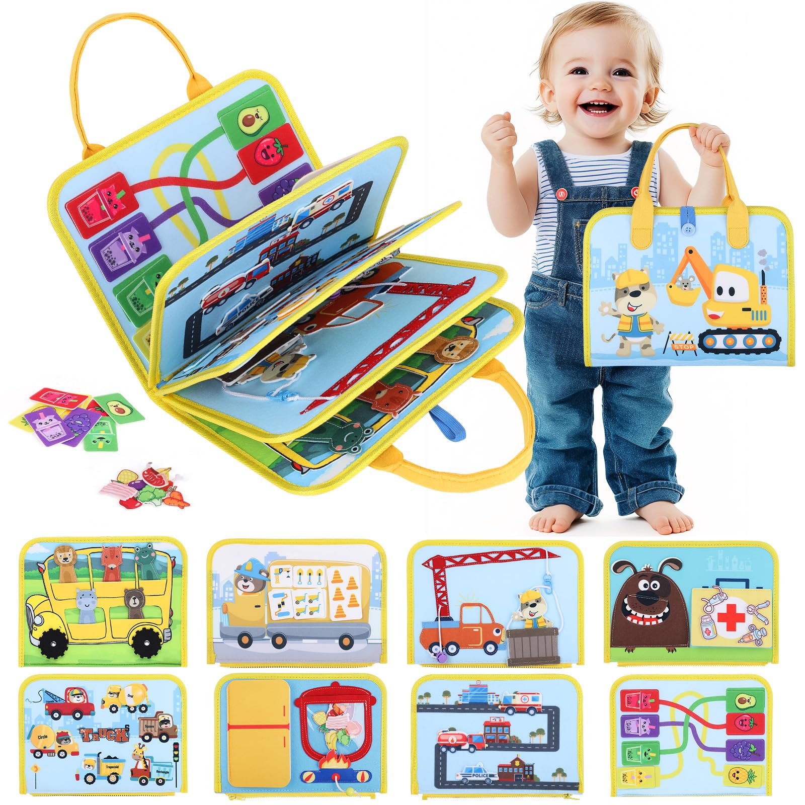Busy Board Dino Theme Toys - Montessori Sensory Toy Busy Board for Toddlers Educational Activities Autism Learning Busy Book Fine Motor Skills. Travel Toys for Airplane Car Trip
