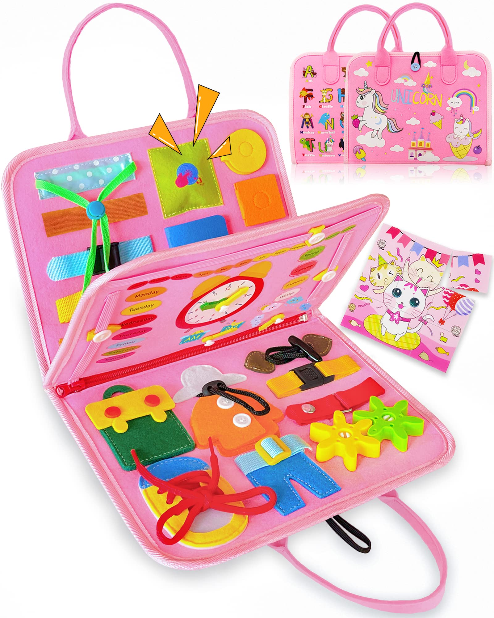 Exorany Busy Board Montessori Toys for 1 2 3 4 Year Old Girls & Boys Birthday Gifts Sensory Toys for Toddlers 1-3 Educational Travel Toys Preschool Activities for Learning Fine Motor Skills