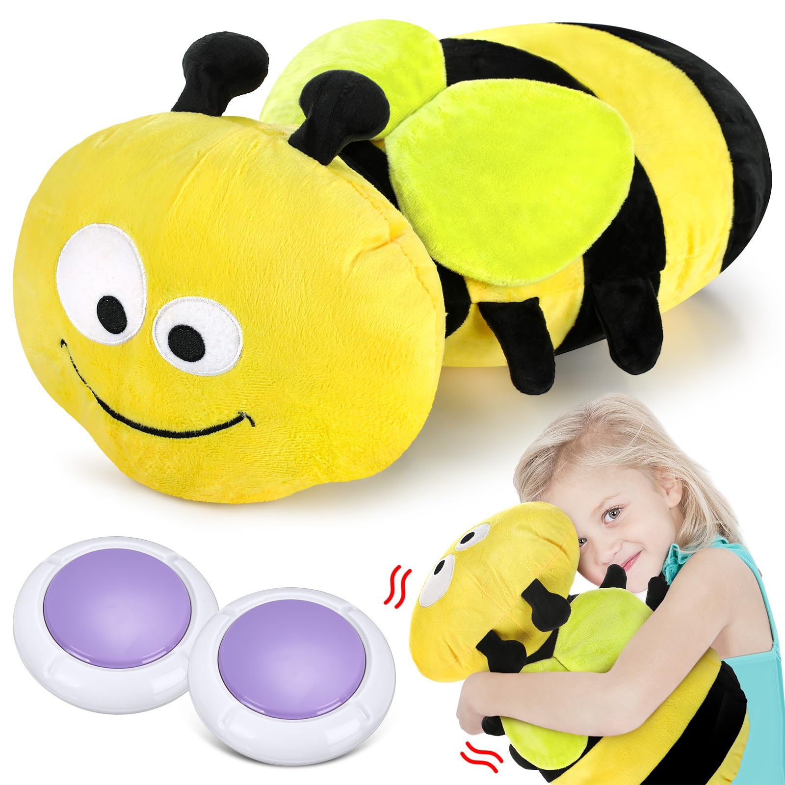 Kigley 1 Pack Sensory Vibrating Pillow for Autistic Kids Model Pressure Activated Pillows for Kids and Adults Soft Textured Therapy Stimulation Vibrating Pillow for Gift Autistic Children(Bee)