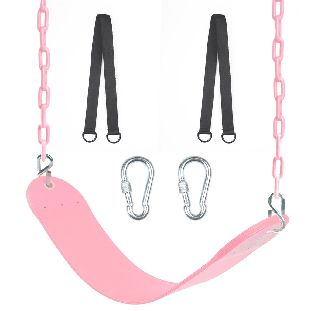 NOSTIFY Swing Seat 66" Heavy Duty Coated Iron Chain Sensory Swing Therapy Swing SeatOutdoor Playground Swing Set Accessories with Snap Hooks and Hanging Straps (Pink)