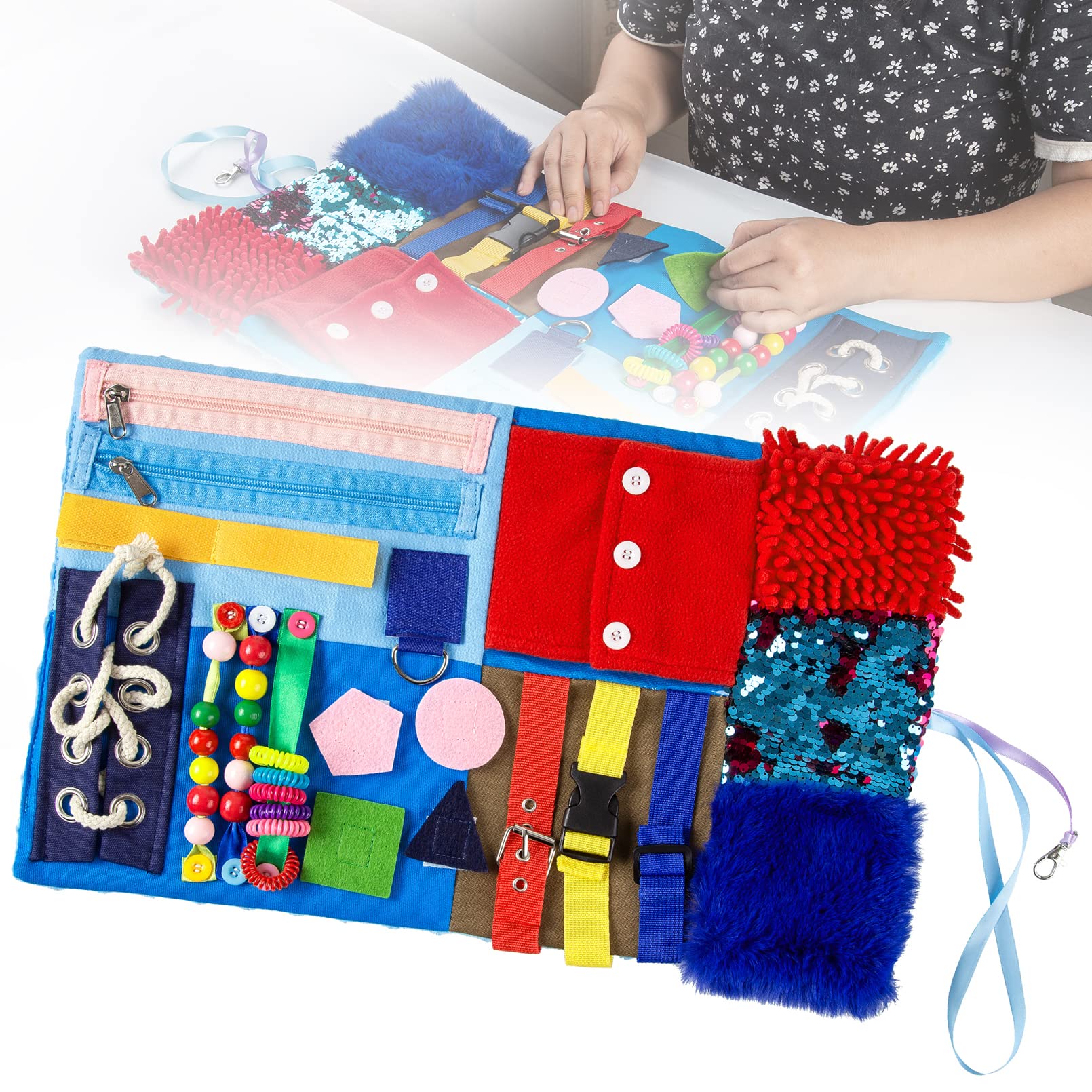 Fidget Blanket for Elderly Dementia Alzheimers Products Sensory Blanket Memory Loss Fidget Toys Autistic Activities Pad Anxiety Relief Improves Mental Stimulation