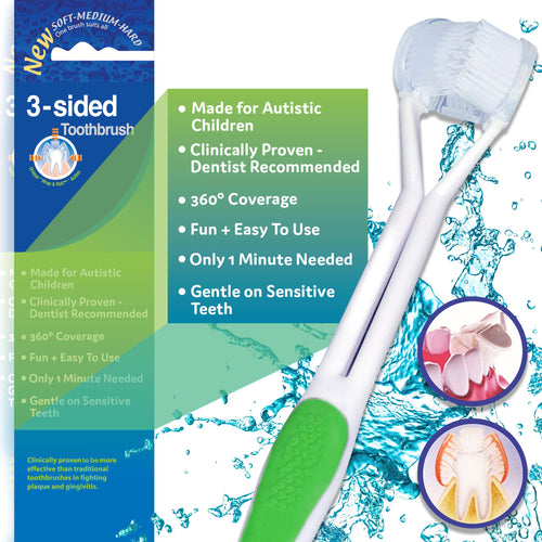 bA1 Sensory - 3 Sided Autism Toothbrush for Special Needs Kids (Soft/Gentle) - Clinically Proven Fun Easy - Only 1 Minute