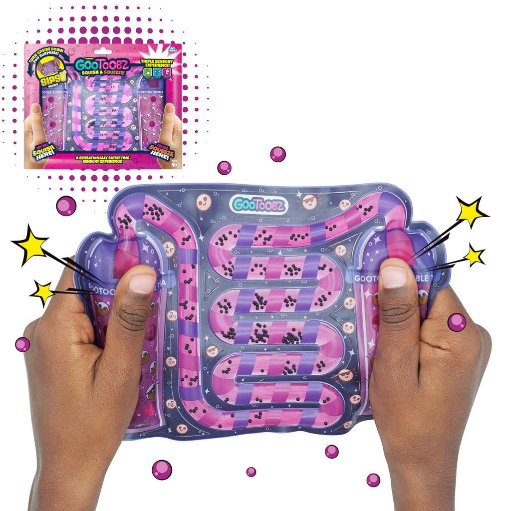 Sky Castle GooToobz Sips Squishy Sensory Tubes Filled with Colorful Water Glitter and Beads Non-Toxic No-Mess Squeezable Fidget Stress & Anxiety Relief (Bubble Tea)