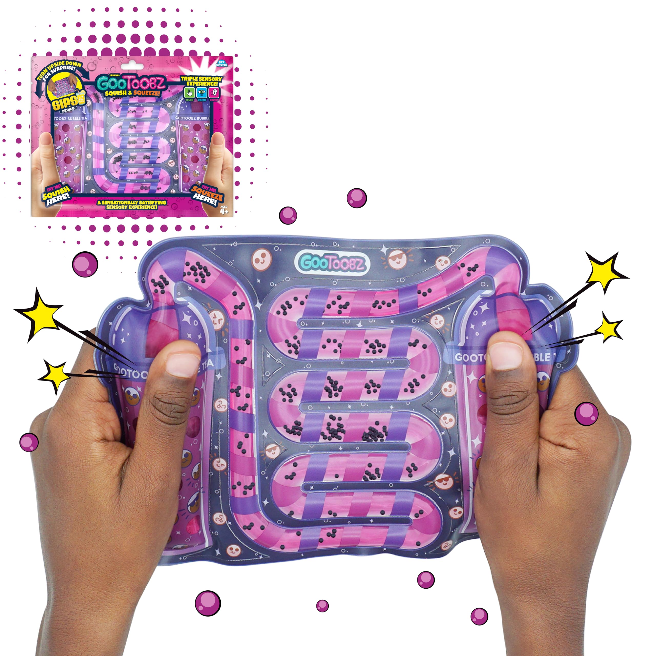 Sky Castle GooToobz Sips Squishy Sensory Tubes Filled with Colorful Water Glitter and Beads Non-Toxic No-Mess Squeezable Fidget Stress & Anxiety Relief (Bubble Tea)