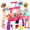 HYES Water Table for Toddlers 3-5 with Water Pumb 3-Tier Kids Sand Water Table Rain Showers Splash Pond for Outdoor Beach Backyard Summer Activity Sensory Play Table for Girls Pink