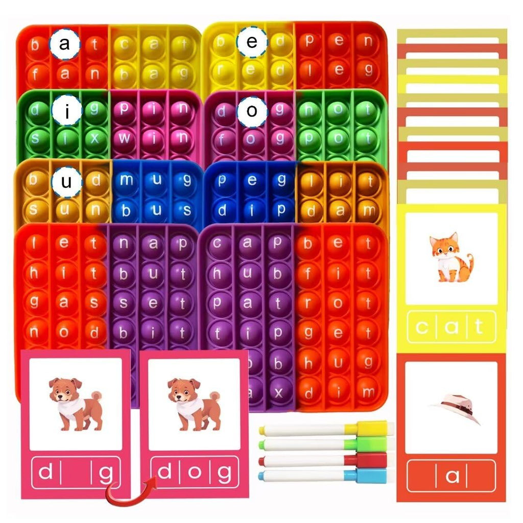 CleCoCenCir CVC Word Games Word Popper Fidgety Board Sight Words Flash Cards Phonics Reading Spelling Writing Kindergarten Learning Activity Sensory Educational Toy Preschool Classroom Must Haves