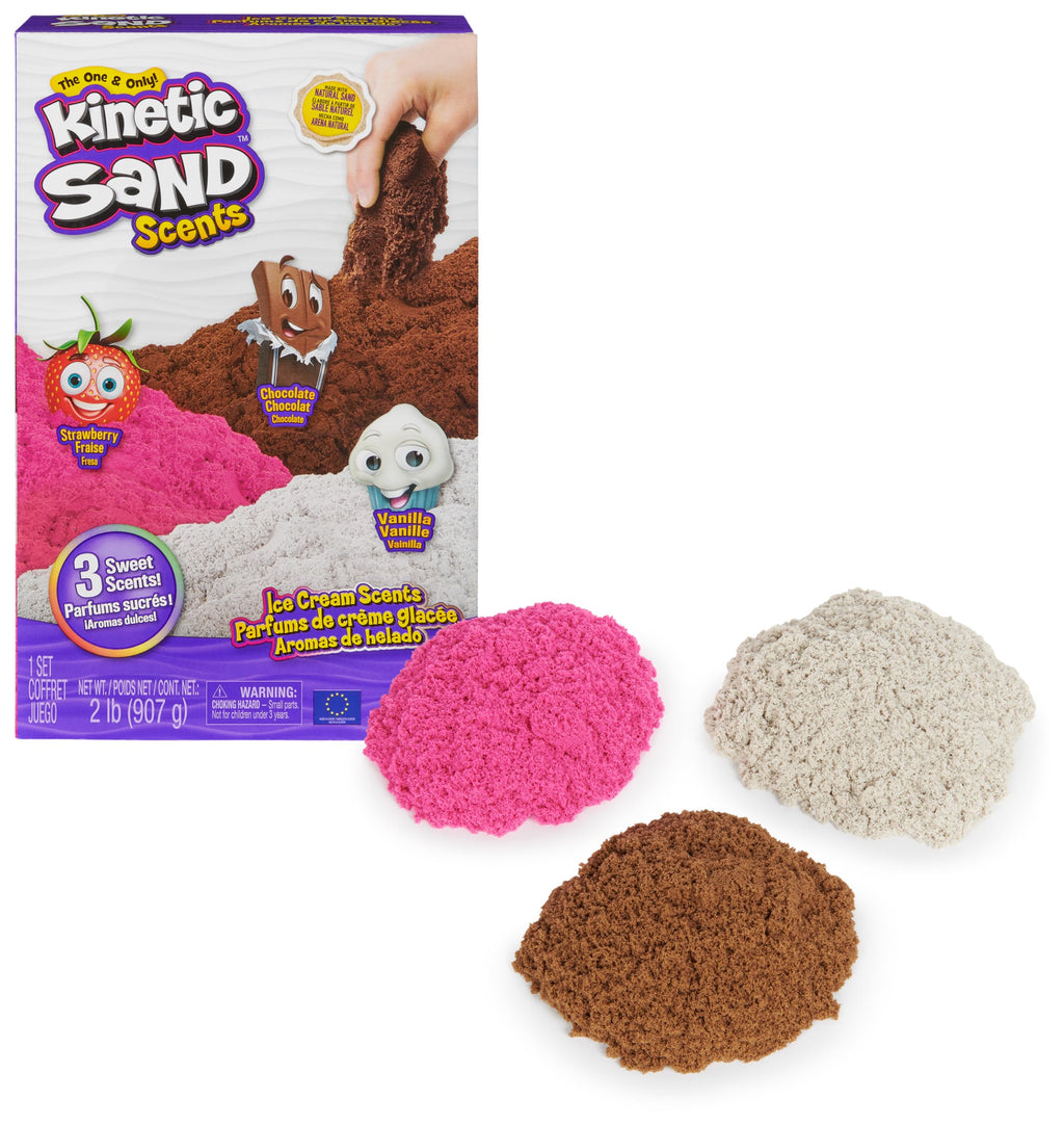 Kinetic Sand Ice Cream Scents 3-Pack with 2lbs Scented Play Sand (Strawberry Chocolate & Vanilla) Sensory Toys for Kids Ages 3 and up