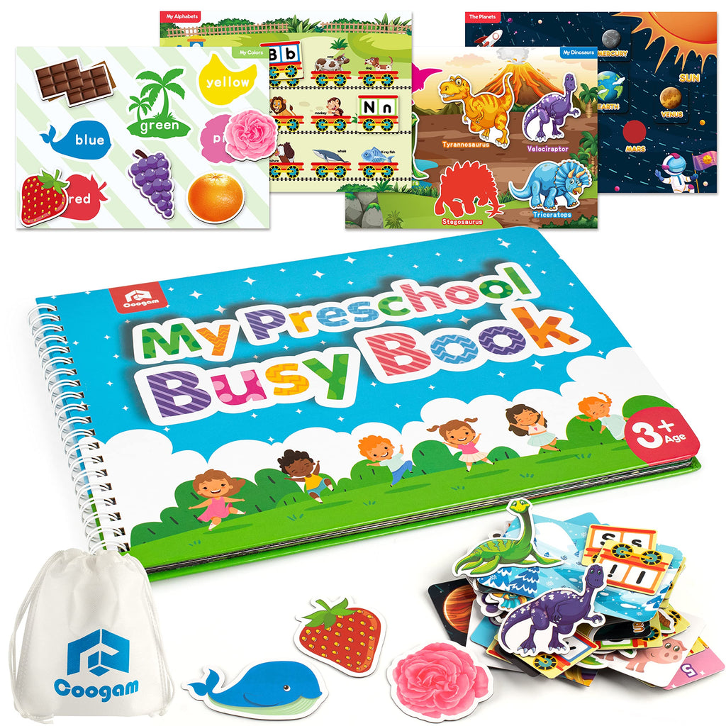 Coogam Preschool Magnetic Busy Book 9 Themed Stickers Sensory Toys Fine Motor Skills Learning Binder Quiet Book Montessori Toys for Kids Toddlers Home Kindergarten