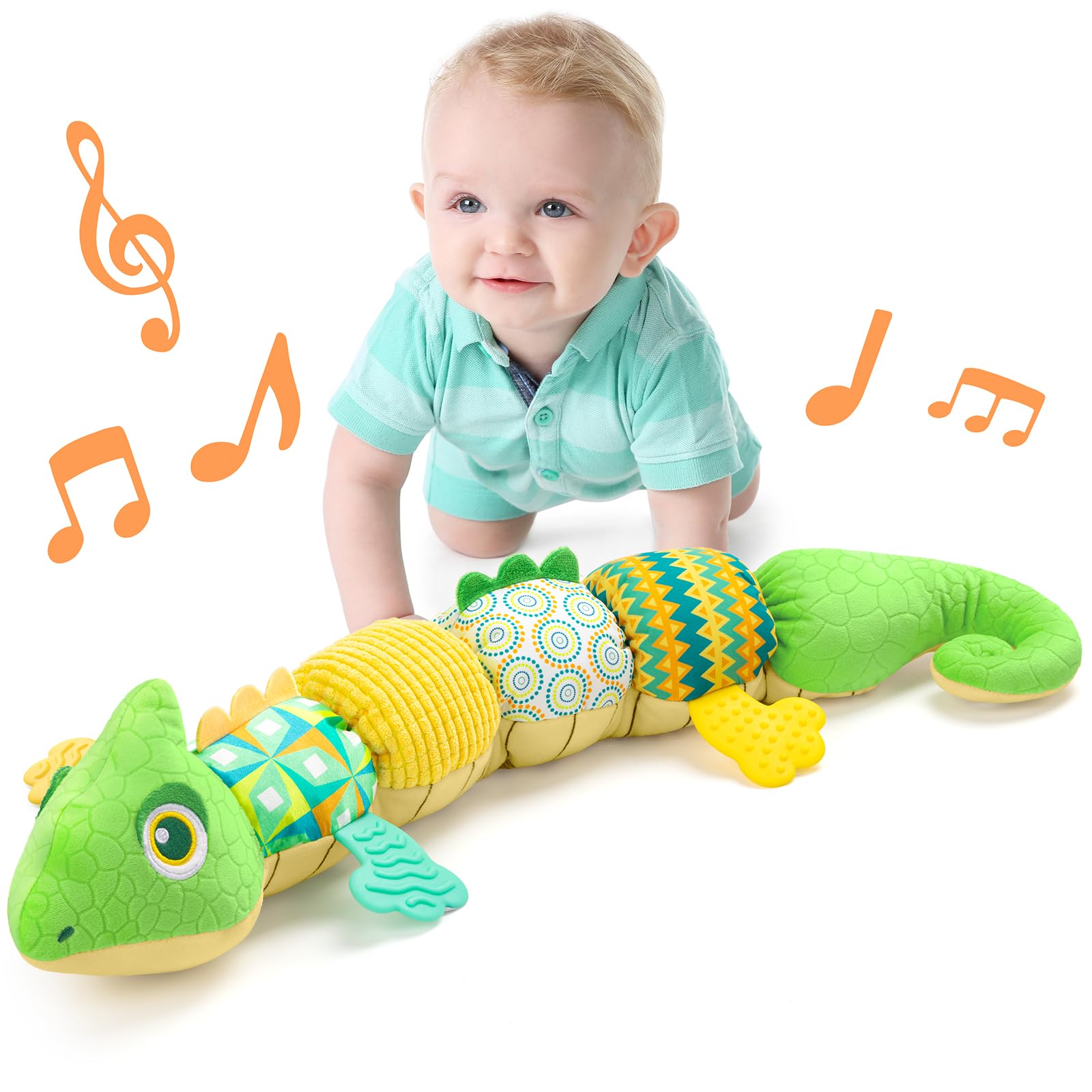 LIGHTDESIRE Baby Toys Musical DinosaurInfant Stuffed Animal Toys with Crinkle and RattlesSoft Sensory Toys with Textures for Tummy Time Newborn Boys Girls 0 3 6 12 Months(Green)