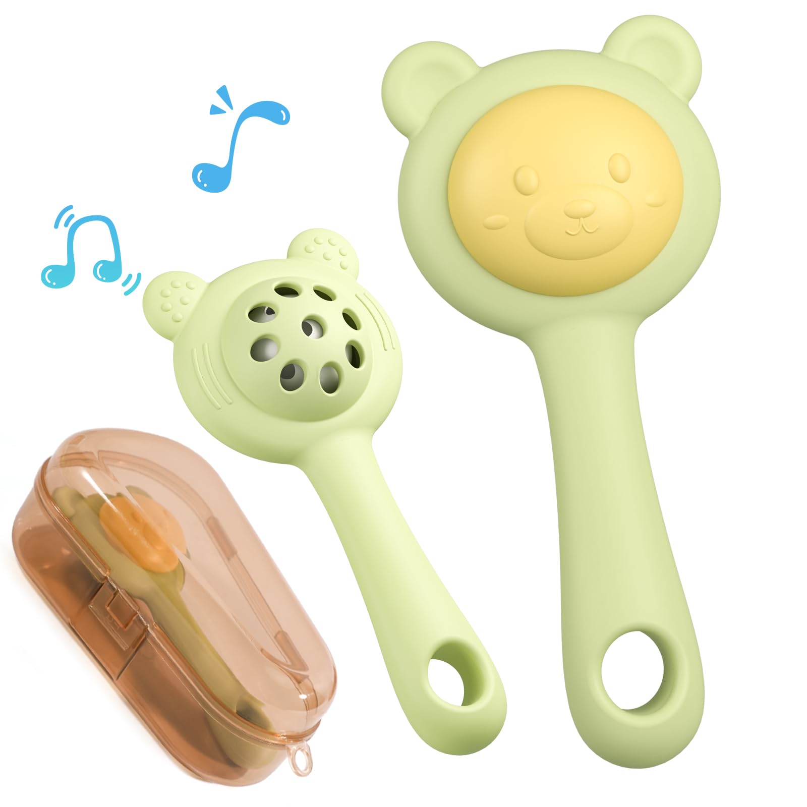 Textured Silicone Teething Toys for Baby 2 in 1 Rattle and Teether Toy Sensory Exploration and Teething Relief Easy to Hold Handles 0+ Months (Green)