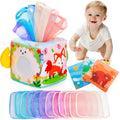 Yeeeasy Baby Tissue Box Toy Montessori Toys for Infant 691218 Months Sensory Tissue Box Toy with MirrorTextured TailsSqueaky Sounds for Boys&Girls Toddler Early Learning