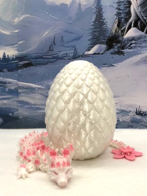 Generic Articulated Dragon Cherry Blossom with Dragon Egg 3D Printed Articulated Dragon 12"" Pink and White Dragon Fidget ADHD Sensory Toy D017-PNK