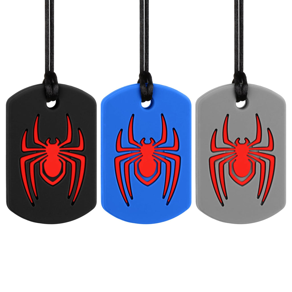 Chewy Necklaces for Sensory Kids Spider Design Silicone Oral Motor Aids Teething Necklace for Aggressive Chewers with Autism ADHD SPD or Special Need (3 Packs)