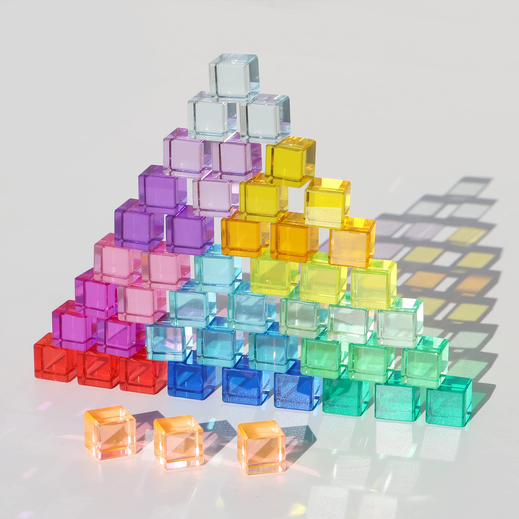 KOAICS Rainbow Crystal Acrylic Cubes Children Learning Color Light Shadow Toy Stacking Gem Blocks Sensory Building Blocks for Kids(48PCS)…