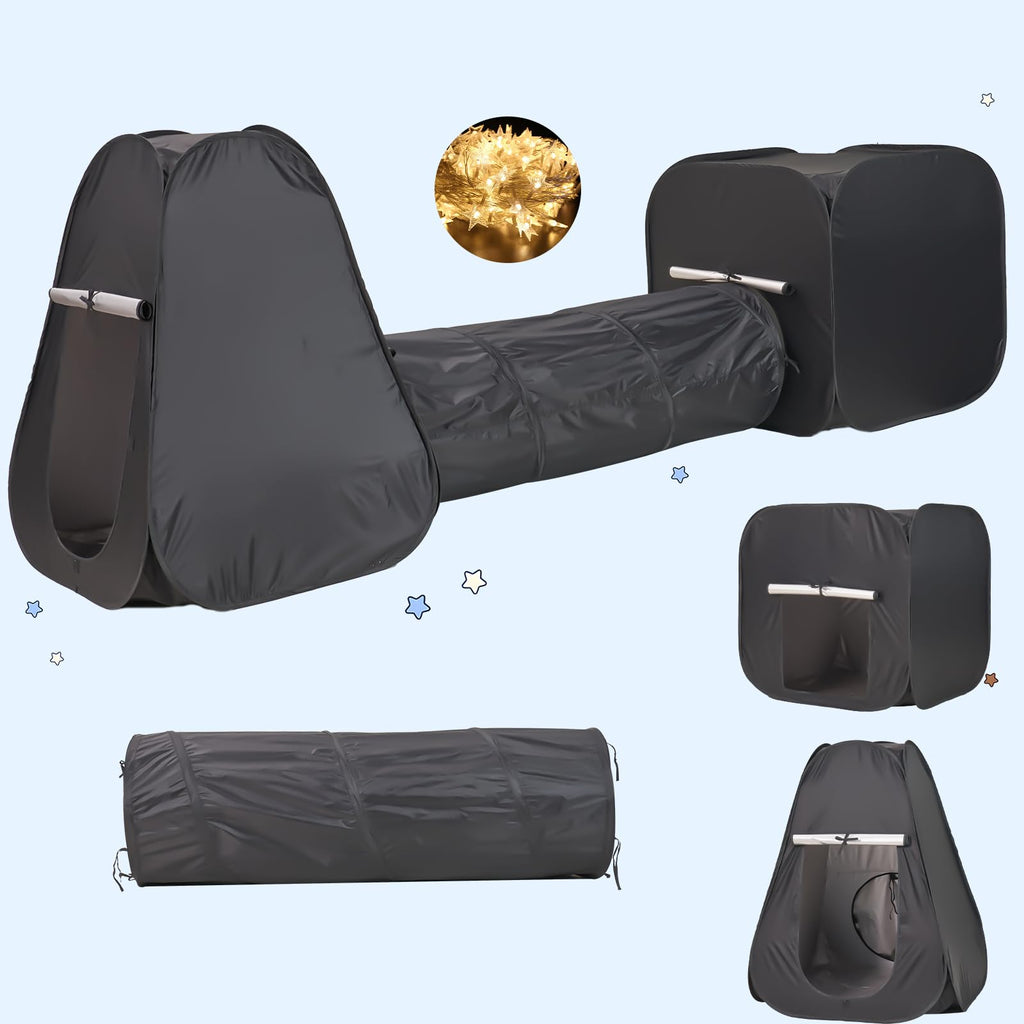 3 Pcs Sensory Tent Set with Crawl Tunnel for Kids with AutismPop-up Blockout Calming PlayTents for ToddlersSpecial Needs Sensory Room Equipment Clam Down Corner PlayhouseBlack