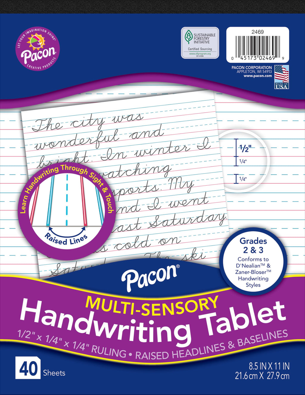Pacon Multi-Sensory Ruled Handwriting Tablet White
