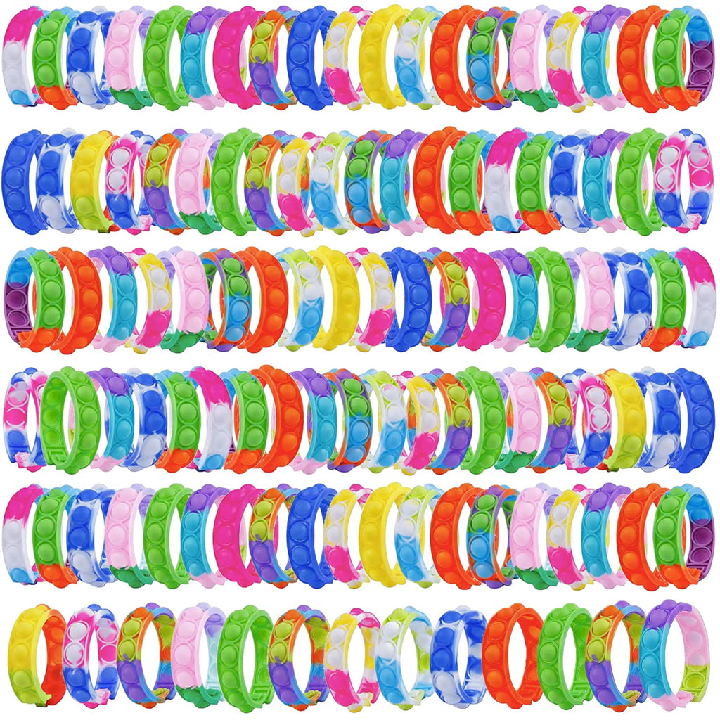 kapibarasensei 110Pcs Pop Bracelet Fidget Toy Wearable Fidget Bracelets Push Poping Bubble Sensory Toys Stress Relief Finger Press Silicone Wristband for Kids and Adults ADHD ADD Autism Anxiety
