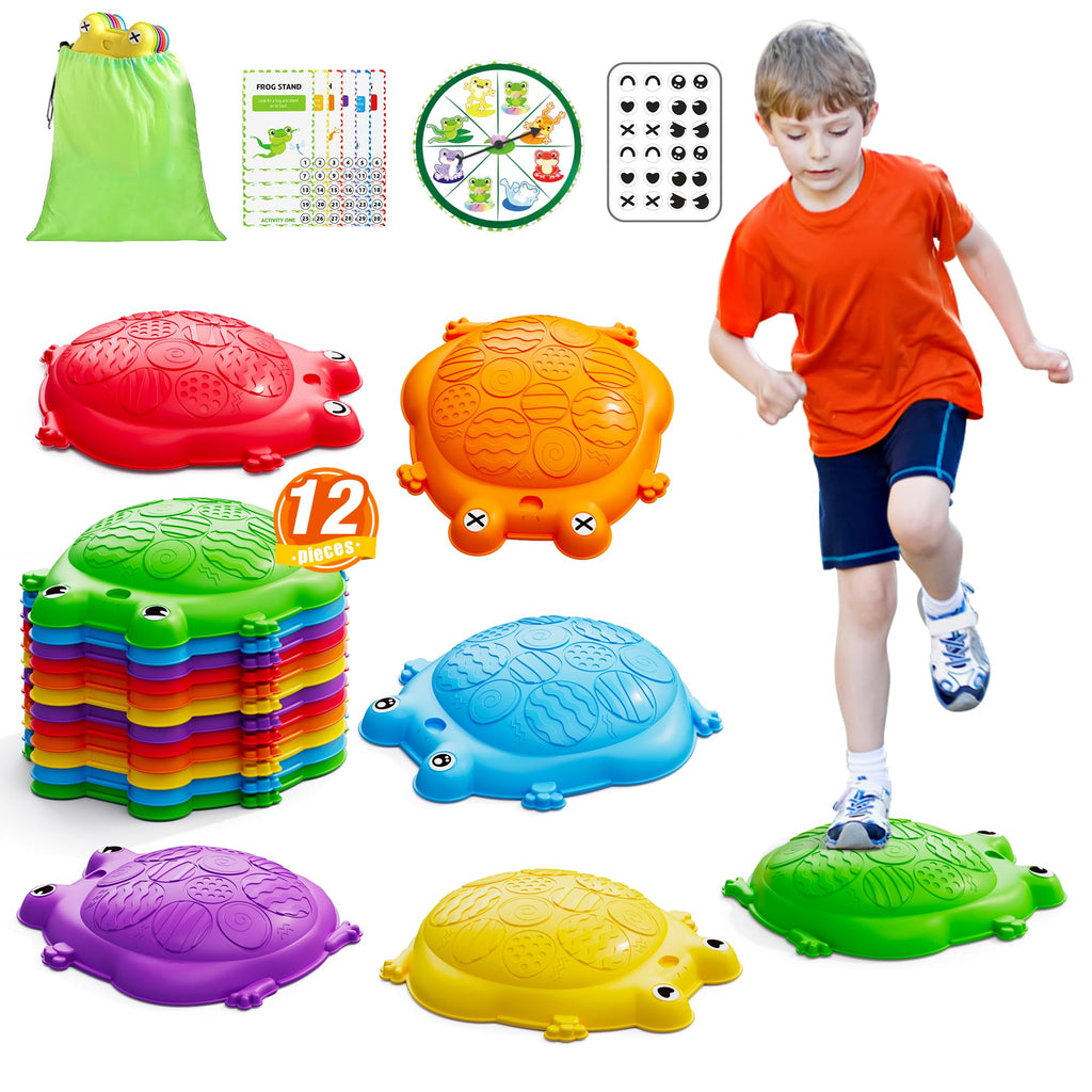 HYES Stepping Stones for Kids 12PCS Non-Slip Toddler Balance Steps Stones Obstacle Courses Sensory Toys Coordination Game Gift for Boys Girls Indoor Outdoor Play