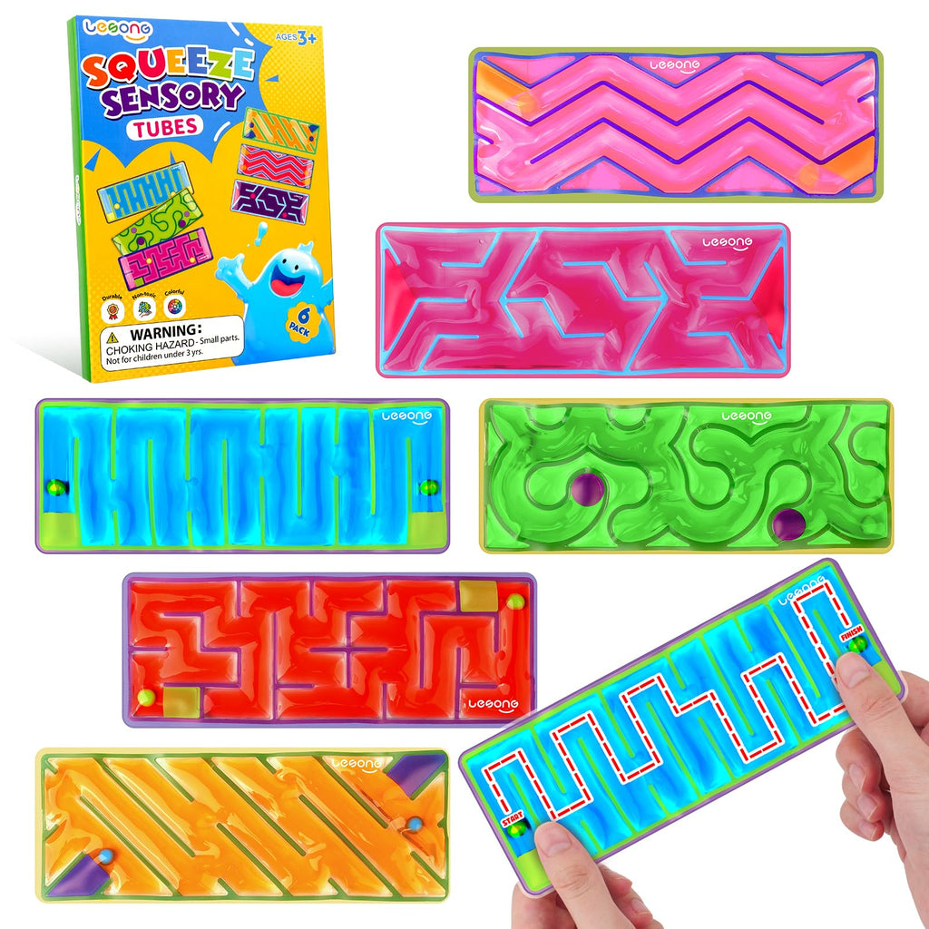 Squishy Sensory Fidget Autism Toys for Kids: Sensory Toys for Sepcial Need 6 Pack Maze - Quiet Fidget Sensory Toys Filled Goo for Calming Down Classroom - Stocking Stuffers Gifts