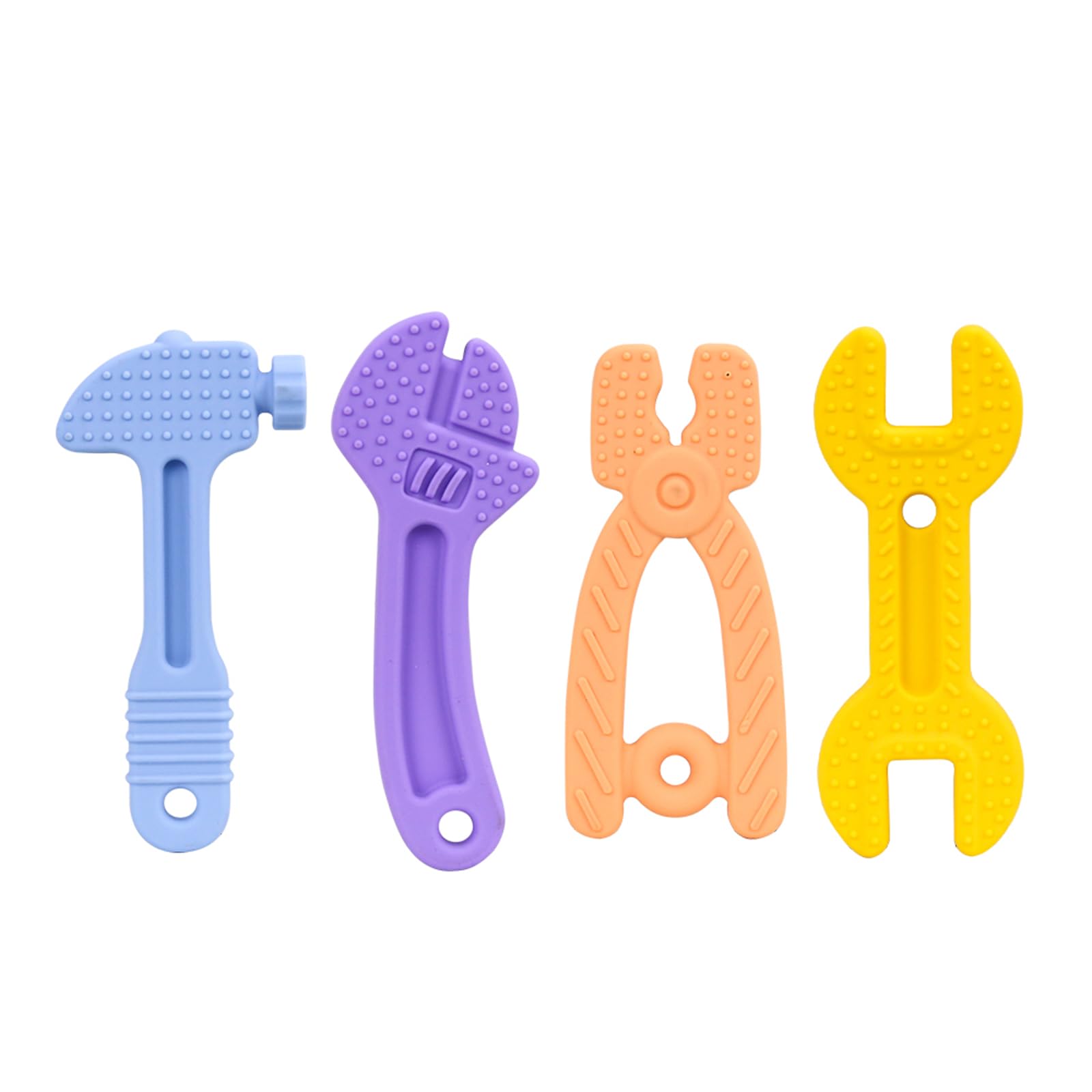 Hooku 4 Pack Silicone Teething Toys for Babies 0-6 Months Teethers for Babies 6-12 Months Hammer Spanner Wrench Pliers Tools Shape Sensory Chew Toys