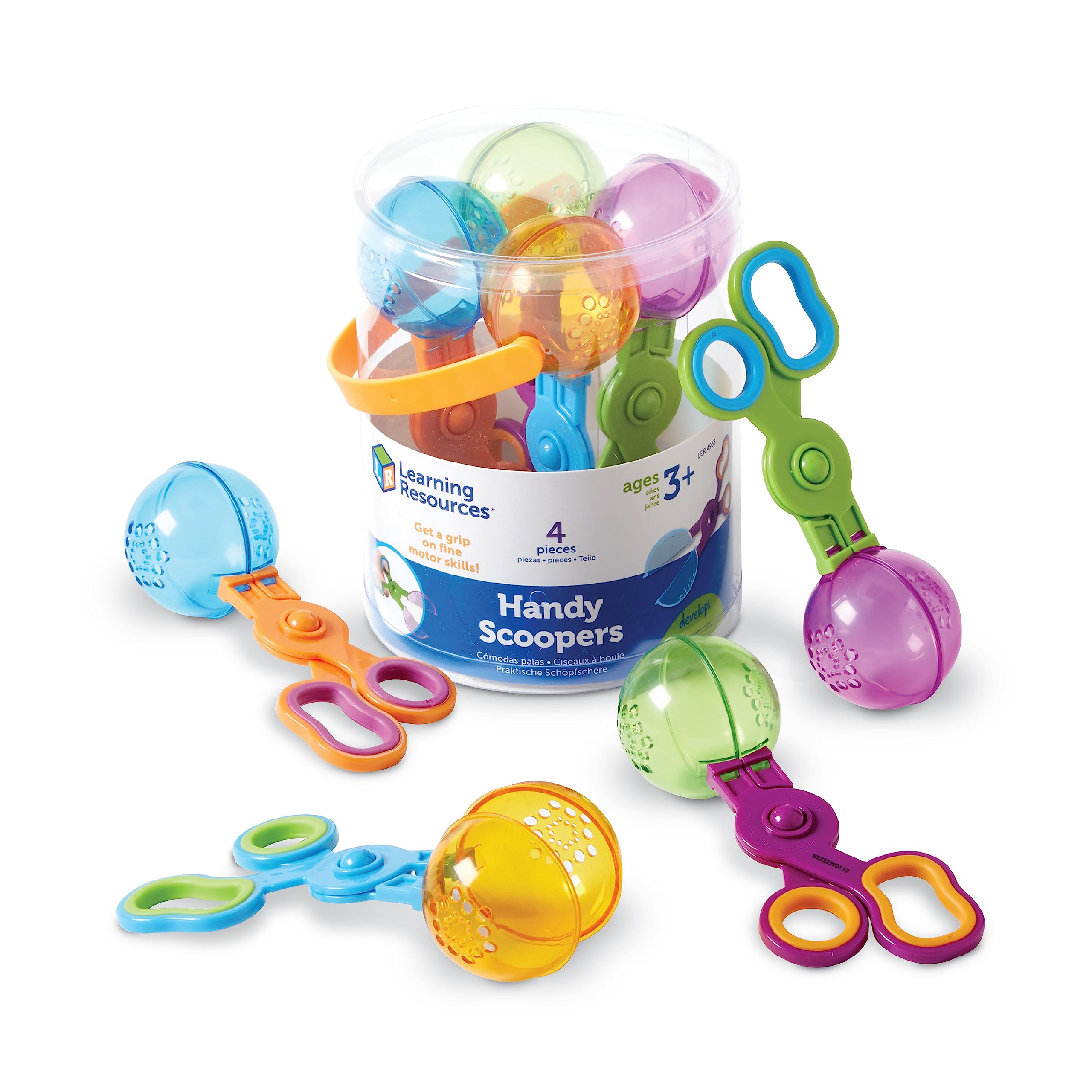 Learning Resources Handy Scoopers - 4 Pieces Ages 3+ Toddler Learning Toys Fine Motor and Sensory Toys Sand Box Toys for Toddlers Kid Tweezers