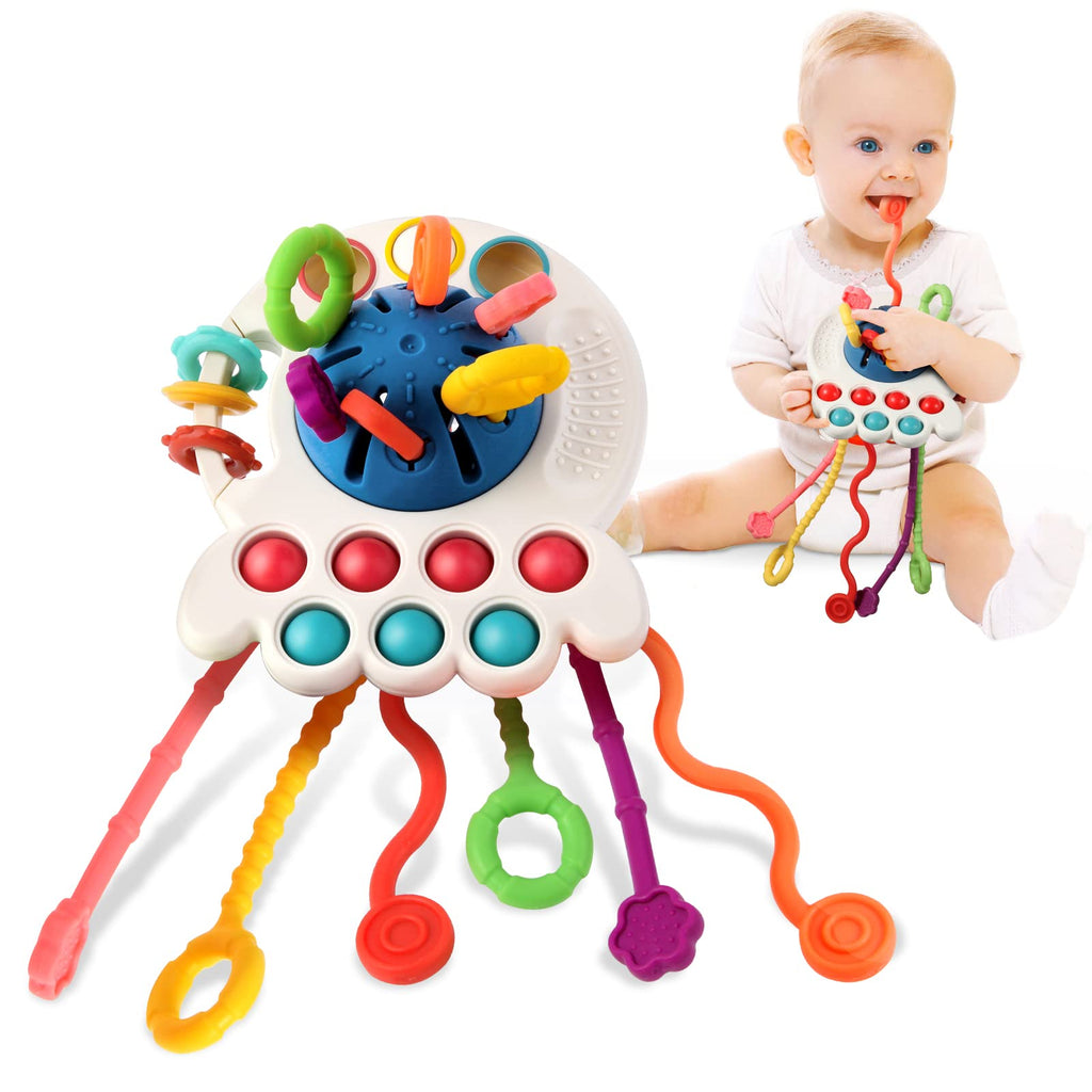 Hooku Montessori Toys for 1 Year Old Sensory Toys for Babies Food Grade Silicone Pull String Activity Toy Fine Motor Toys Travel Toys Toddler Infant Girl Boy Gifts