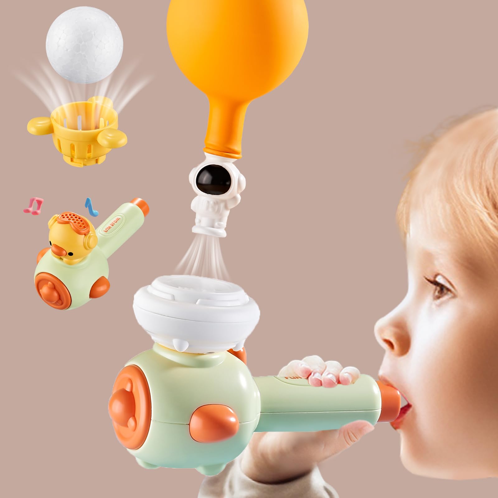ARHEQI Breathing Exerciser Toys for Kids Sensory Toys with Whistle Floating Blow Pipe Balls Balloon Launcher Toy Blow Toys Autism Toys - Green