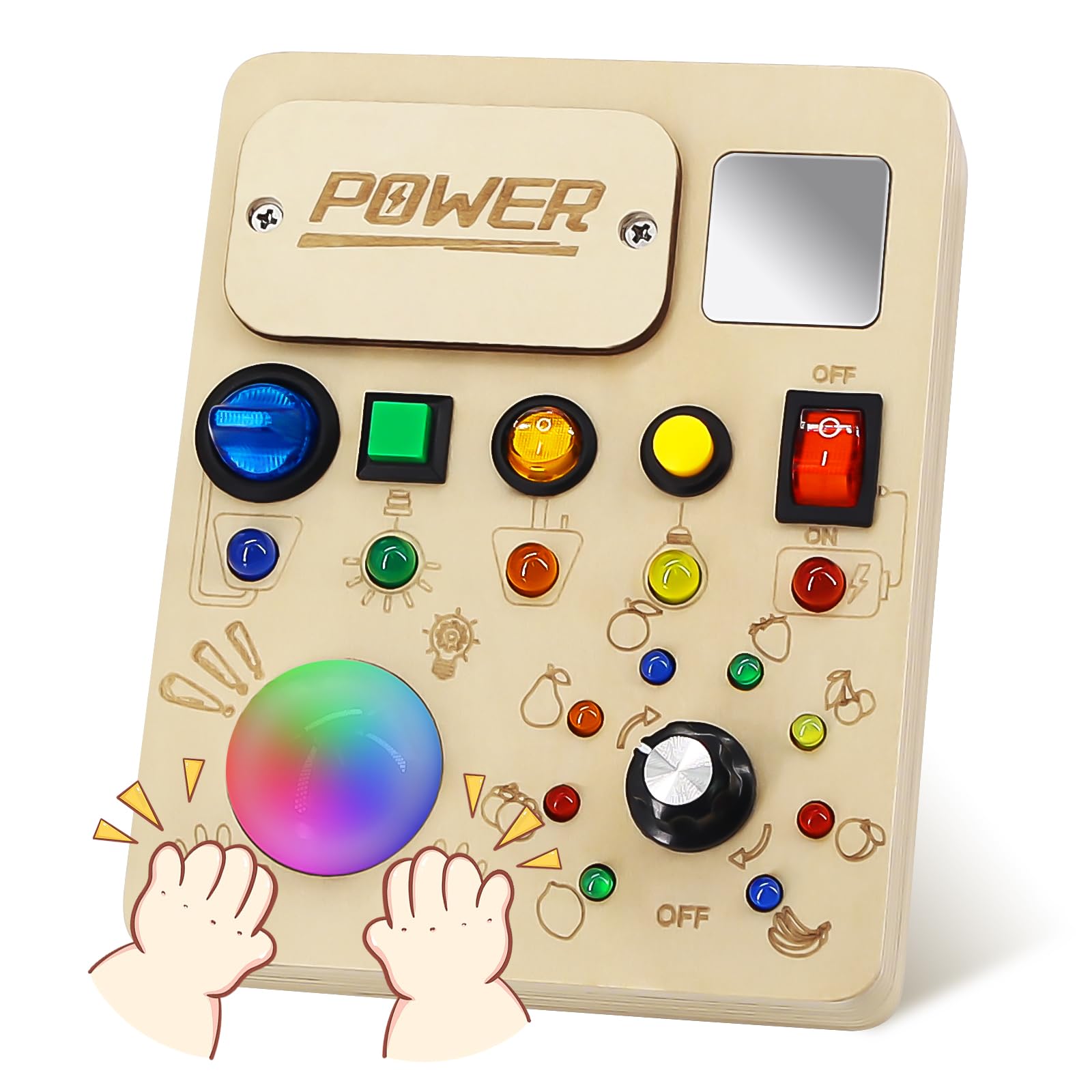 RCPLAGA Montessori Busy Board for 1-3 Toddlers: Wooden Sensory Busy Board Toy with LED Light SwitchBaby Travel Toy Preschool Learning Activities Board Christmas Birthday Gifts for Boys and Girls