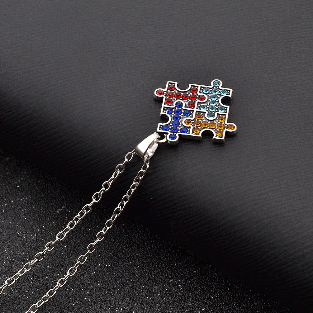 Autism Puzzle Crystal Necklace for eBay and Amazon