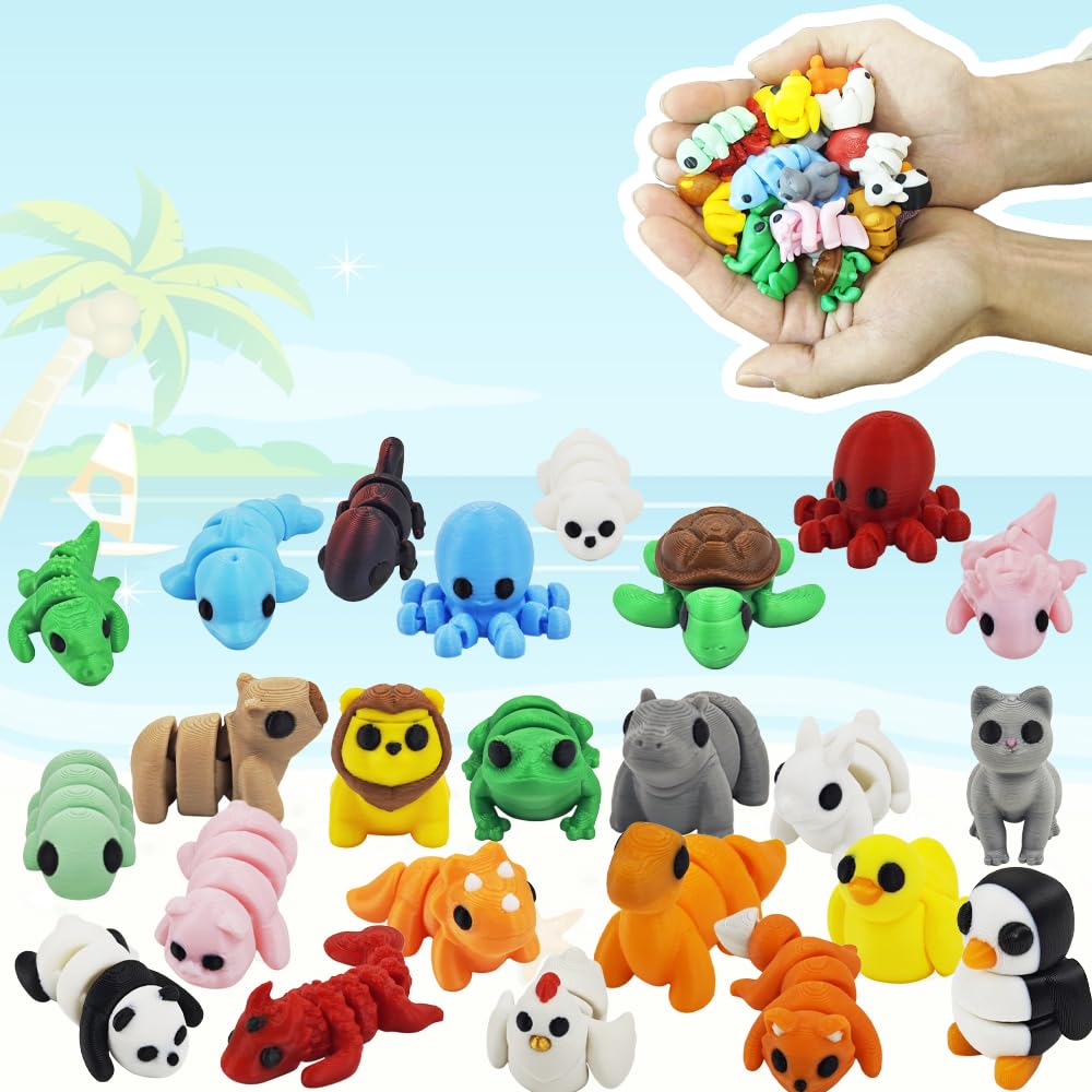 25PCS 3D Printed Animal Figurines Set Tiny Movable Pet Figures Stress-Relief Sensory Toy Ideal for Kids Collectors and Desk Decor