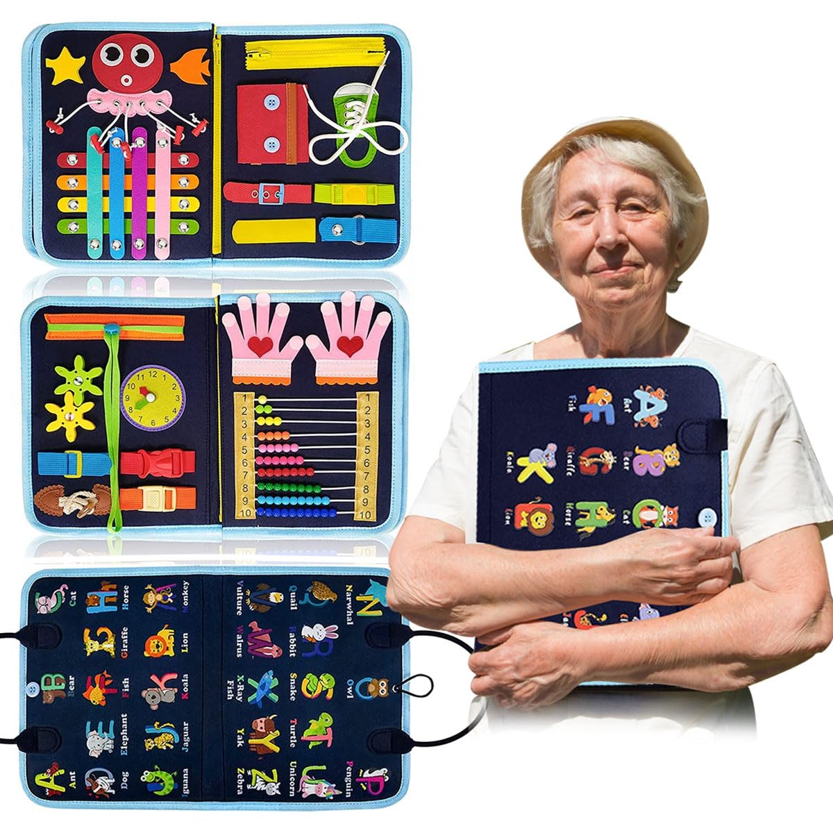 Fidget Blanket for Adults with Dementia Fidget Blanket for Seniors for Anxiety Relief Alzheimers and Dementia Sensory Fidget Blanket Autism Sensory Stimulation Blanket for Autistic